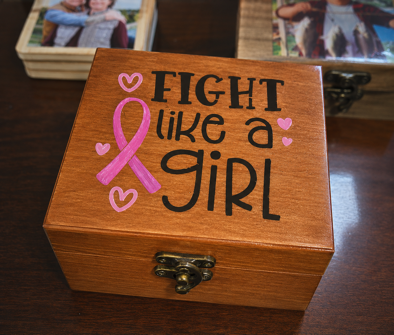 She Fought, She Won! — Personalized Breast Cancer Awareness Memory Coasters